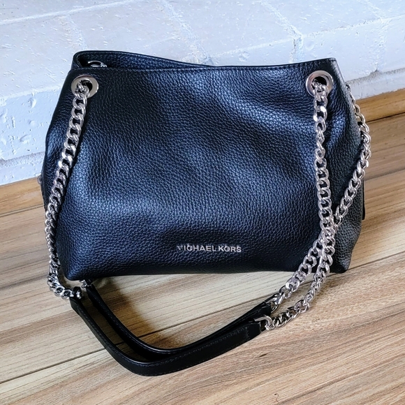 Michael Kors Handbags - Michael Kors Jet Set Small Medium Chain Messenger Bag in Black & Silver